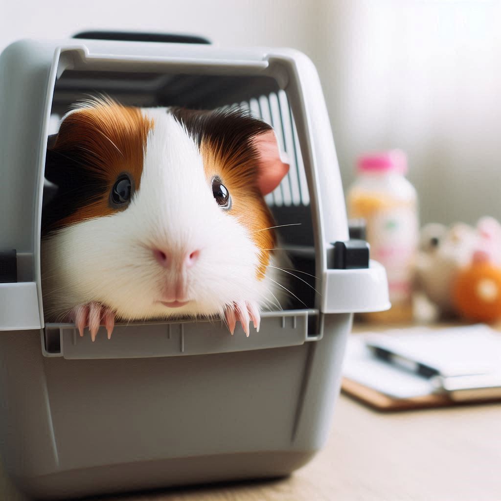 Traveling with Guinea Pigs, A guinea pig peeking out of a travel carrier